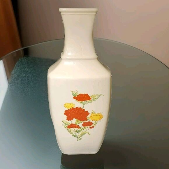 Avon Other - IMARI Bud Vase Milk Glass Orange Multi Floral 7" Avon 1991
